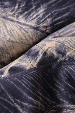 Anthracite silk-blend satin feather digi-print long sleeve shift dress