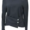 Anthracite viscose-blend belted blouse with padded shoulders