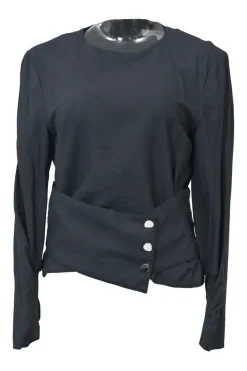 Anthracite viscose-blend belted blouse with padded shoulders