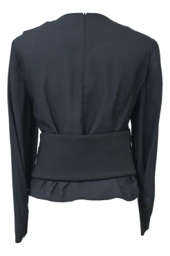 Anthracite viscose-blend belted blouse with padded shoulders