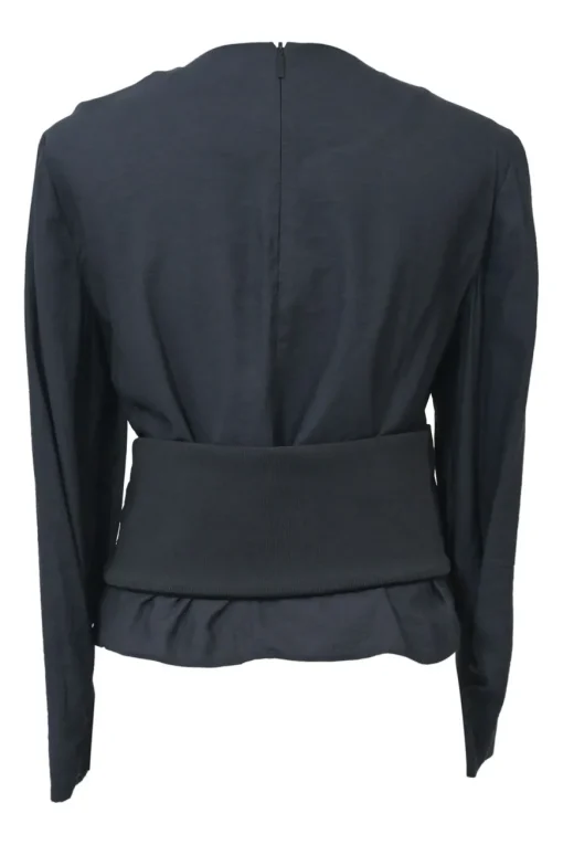 Anthracite viscose-blend belted blouse with padded shoulders