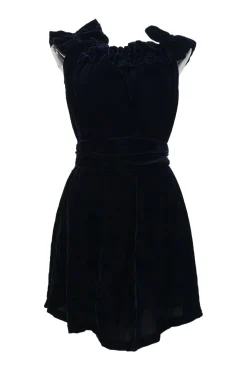 Anthracite viscose-blend velvet Miya off-shoulder tie-waist ruffled mini dress