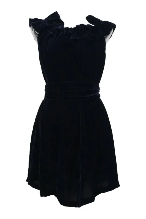 Anthracite viscose-blend velvet Miya off-shoulder tie-waist ruffled mini dress
