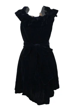 Anthracite viscose-blend velvet Miya off-shoulder tie-waist ruffled mini dress