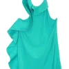 Aqua draped viscose halter camisole with concealed side zip fastening