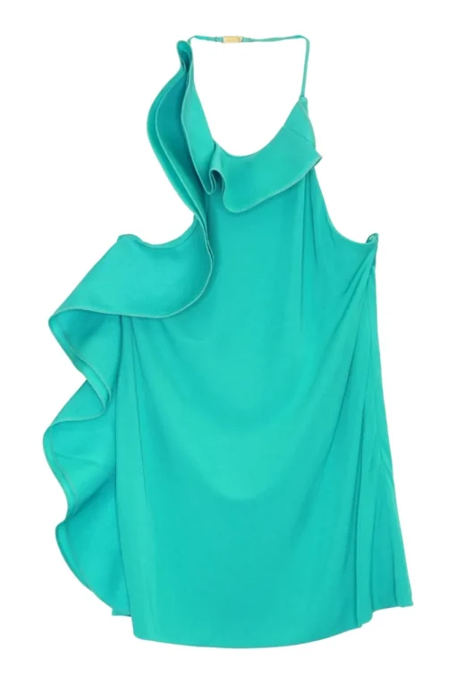 Aqua draped viscose halter camisole with concealed side zip fastening