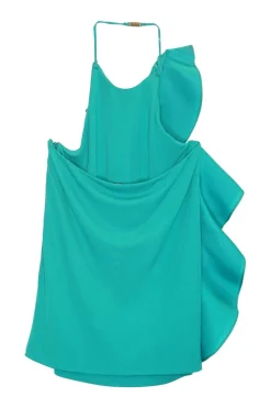 Aqua draped viscose halter camisole with concealed side zip fastening
