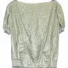 Aquamarine silk-blend metallic jacquard paneled puff sleeve cardigan