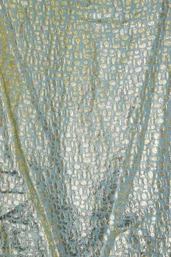 Aquamarine silk-blend metallic jacquard paneled puff sleeve cardigan