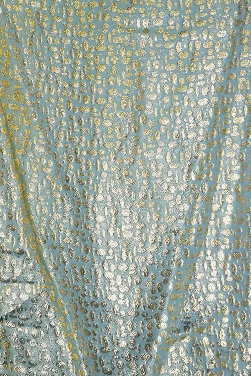 Aquamarine silk-blend metallic jacquard paneled puff sleeve cardigan