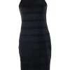 Armani Exchange sleeveless shift knit dress  in horizontal panels. Dress is lined