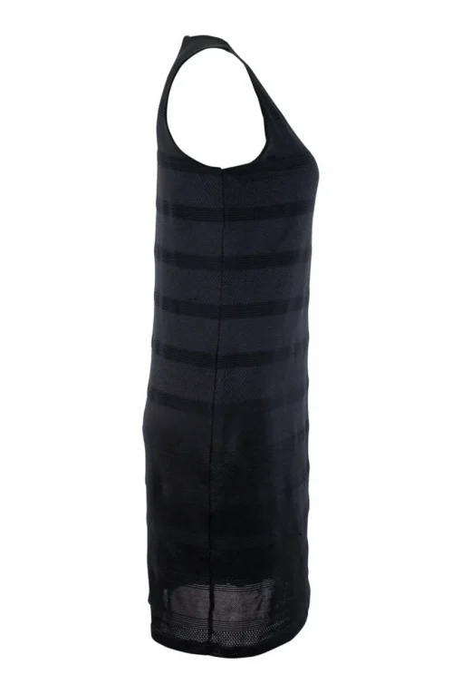Armani Exchange sleeveless shift knit dress  in horizontal panels. Dress is lined