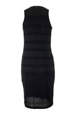 Armani Exchange sleeveless shift knit dress  in horizontal panels. Dress is lined