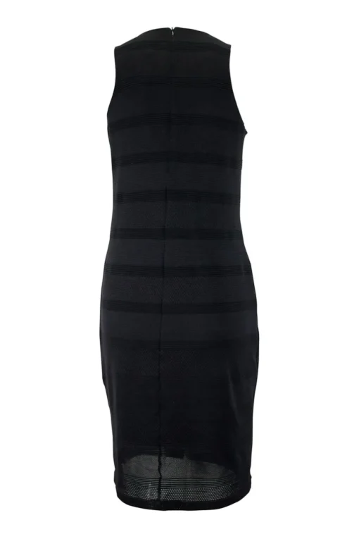Armani Exchange sleeveless shift knit dress  in horizontal panels. Dress is lined