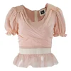 Baby pink puffy sleeves ruffled top