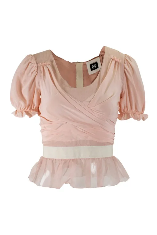 Baby pink puffy sleeves ruffled top