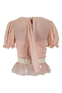 Baby pink puffy sleeves ruffled top