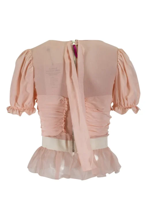 Baby pink puffy sleeves ruffled top