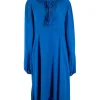 Balenciaga Blue silk knee length dress with ruffle collar &amp; V neck opening