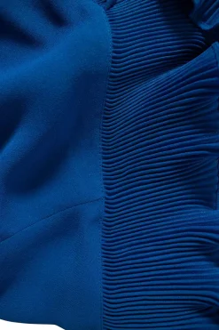 Balenciaga Blue silk knee length dress with ruffle collar &amp; V neck opening