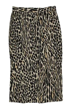 Beige and black viscose-blend leopard print pull-on knee-length pencil skirt with slit back