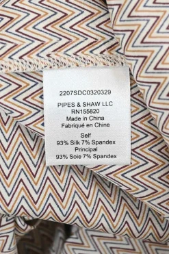 Beige and navy bias-cut silk-blend chevron print classic collar button-front ruched shirt dress