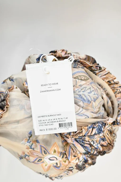 Beige and navy viscose-blend floral tiered devoré maxi dress with gathered neckline and blouson sleeves