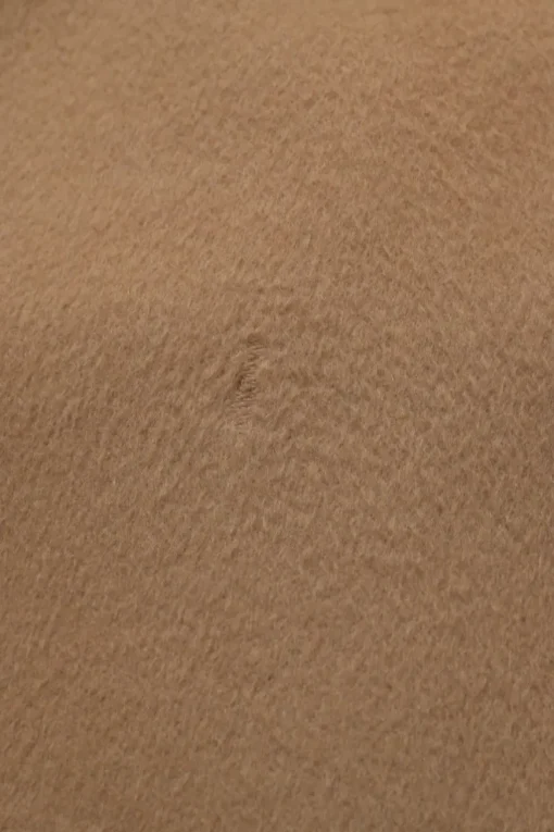 Beige brushed baby camel hair pull-on knee-length pencil skirt with back slit for ease