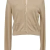 Beige cashmere and silk-blend jersey knit cardigan with patch pocket detailing