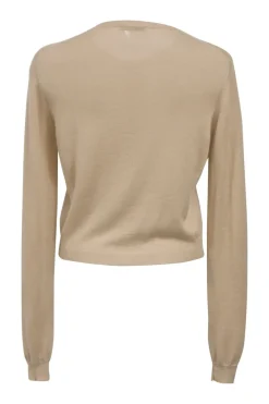 Beige cashmere and silk-blend jersey knit cardigan with patch pocket detailing