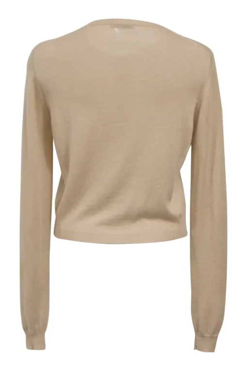 Beige cashmere and silk-blend jersey knit cardigan with patch pocket detailing