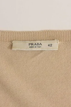 Beige cashmere and silk-blend jersey knit cardigan with patch pocket detailing