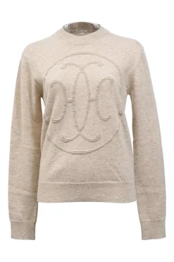 Beige cashmere knit crewneck H-Lift long sleeve sweater