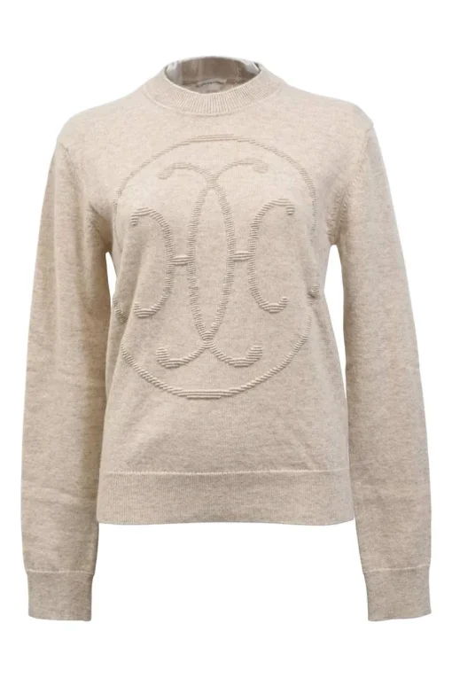 Beige cashmere knit crewneck H-Lift long sleeve sweater