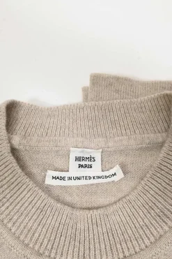 Beige cashmere knit crewneck H-Lift long sleeve sweater