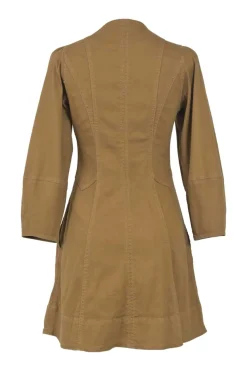 Beige cotton-blend canvas zip-up A-line mini dress