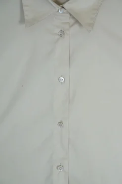 Beige cotton-blend puff sleeve button up shirt