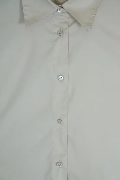 Beige cotton-blend puff sleeve button up shirt