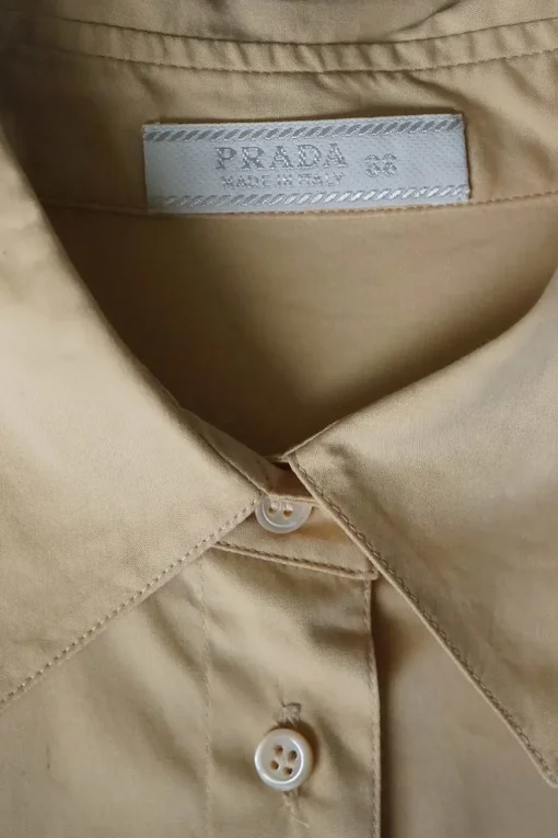 Beige cotton-blend puff sleeve button up shirt