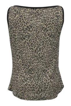 Beige leopard-print metallic knit cowl neck tank top