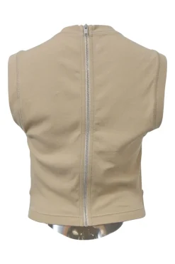 Beige paneled cotton jersey knit corset tank top