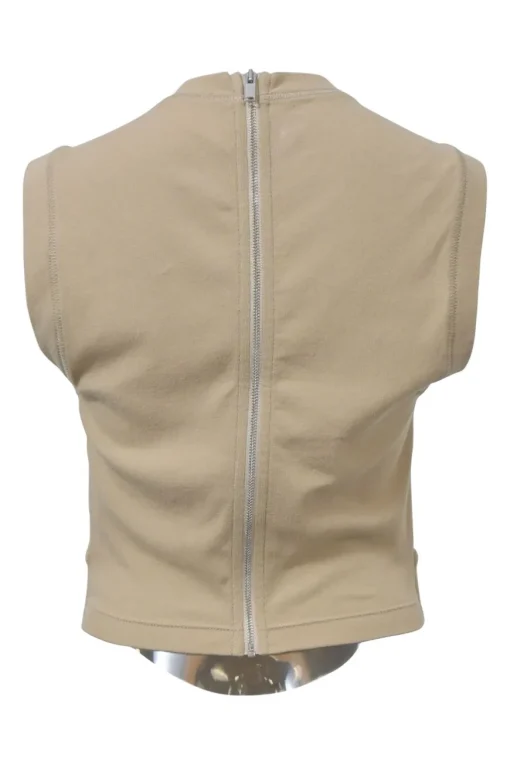 Beige paneled cotton jersey knit corset tank top