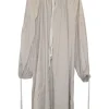 Beige rayon tunic-style pullover shift with drawstring collar and rope-tie cuffs