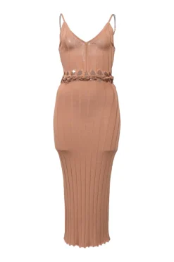 Beige rayon-blend flat rib Braided Cami bustier sheath dress