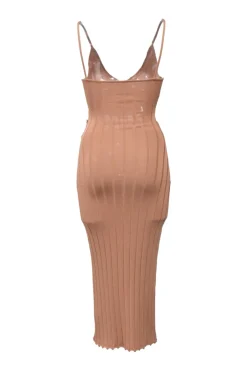 Beige rayon-blend flat rib Braided Cami bustier sheath dress