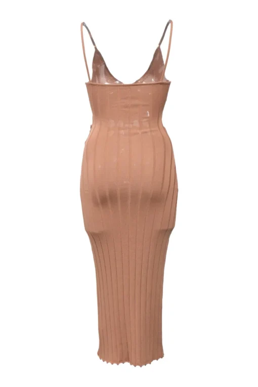 Beige rayon-blend flat rib Braided Cami bustier sheath dress