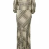 Beige sequined viscose flutter sleeve square neck mermaid gown
