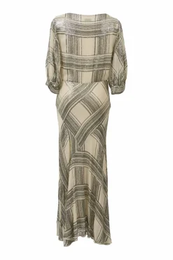 Beige sequined viscose flutter sleeve square neck mermaid gown