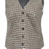 Beige sequined wool-blend check tweed button-front waistcoat