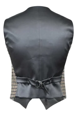 Beige sequined wool-blend check tweed button-front waistcoat